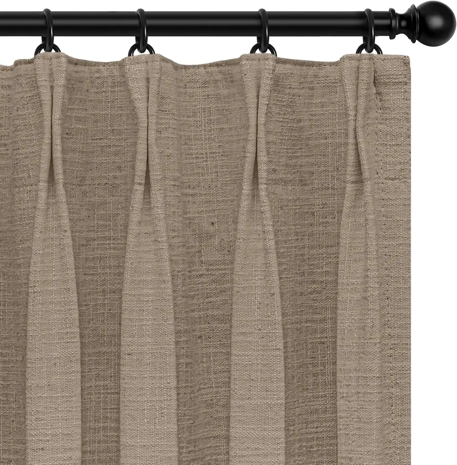 100% Blackout Pinch Pleated Linen Curtains, 96 Inch Length, Beige White (2 Panels)