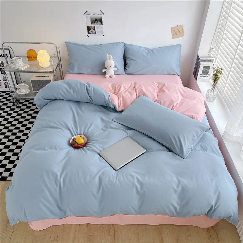 100% Washed Cotton Duvet Cover Queen King 3 Pieces Solid Color Bedding Set,