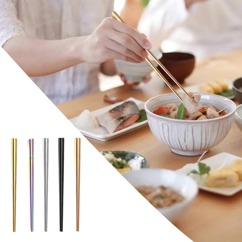 Stainless Steel Chopsticks Set - 5 Pairs, Dishwasher Safe, Non-Slip