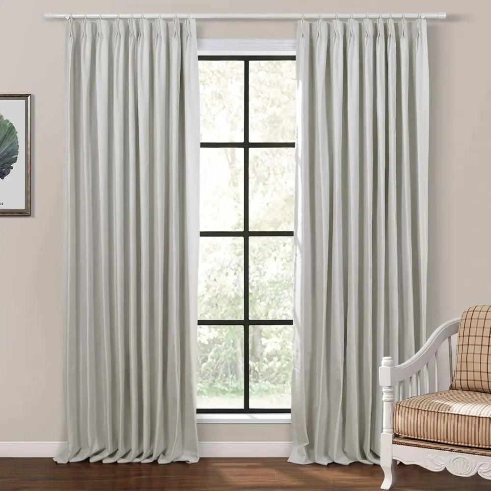 Blackout Linen Textured Pinch Pleated Drape 96" Long - Thermal Insulated Room Darkening Curtain for Bedroom