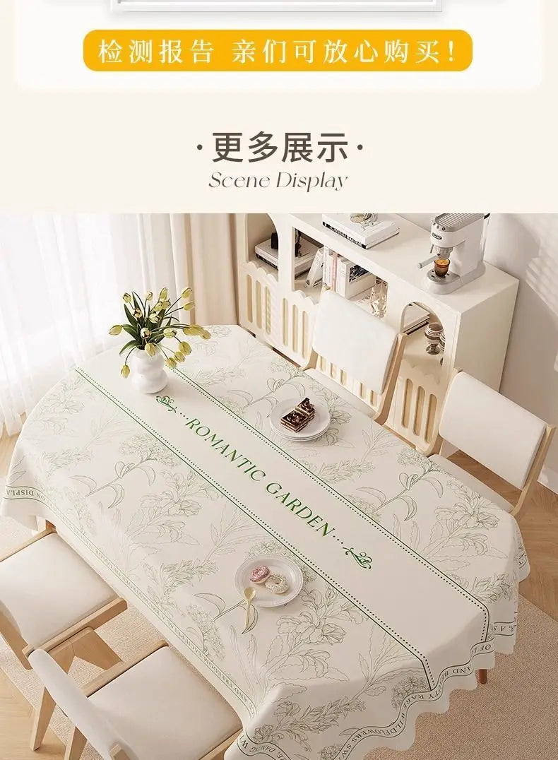 Oval dining tablecloth, washable waterproof oil-proof heat-resistant luxury table cover