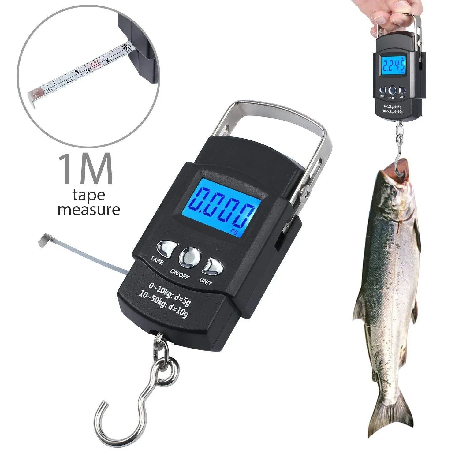 JJYY Portable Scale with Tape Measure – 110 lb/50 kg Hanging Scale for Fishing & Home Use