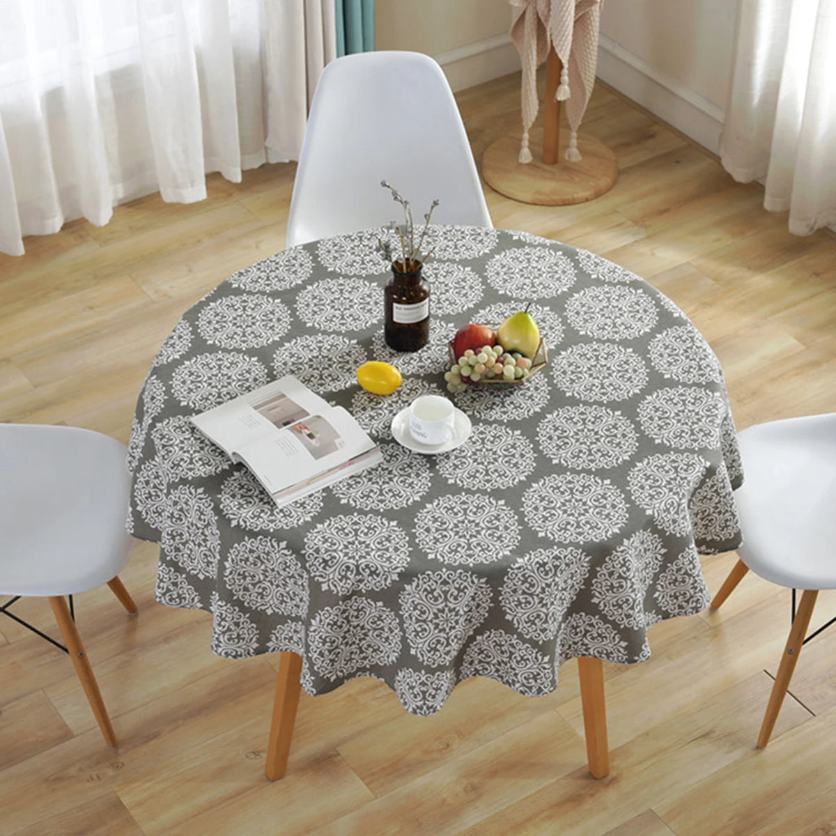 Nordic Round Tablecloth – Cotton Linen, Washable & Stylish