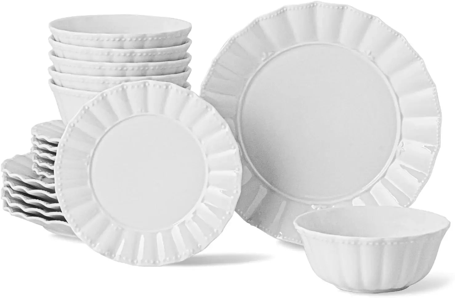 18-Piece Porcelain Dinnerware Set - Service for 6, Ceramic Plates & Bowls, Modern Bone China