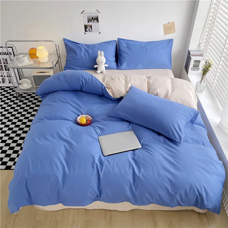 100% Washed Cotton Duvet Cover Queen King 3 Pieces Solid Color Bedding Set,