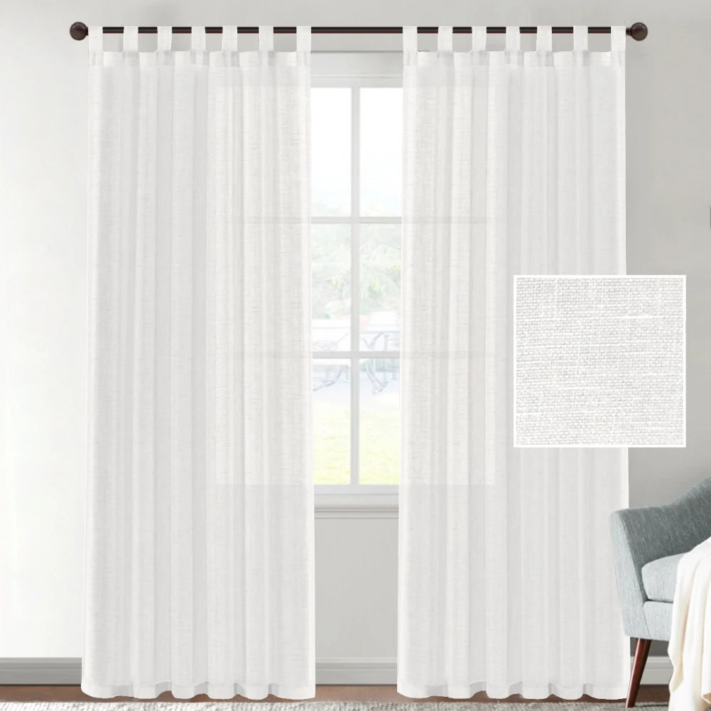 2 Panel Linen Blended Semi-Sheer Curtains - Rod Pocket Design for Bedroom