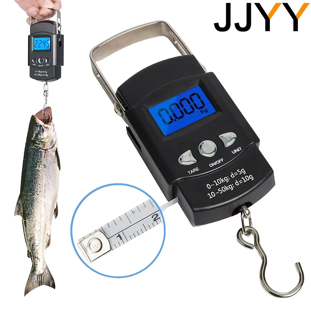 JJYY Portable Scale with Tape Measure – 110 lb/50 kg Hanging Scale for Fishing & Home Use