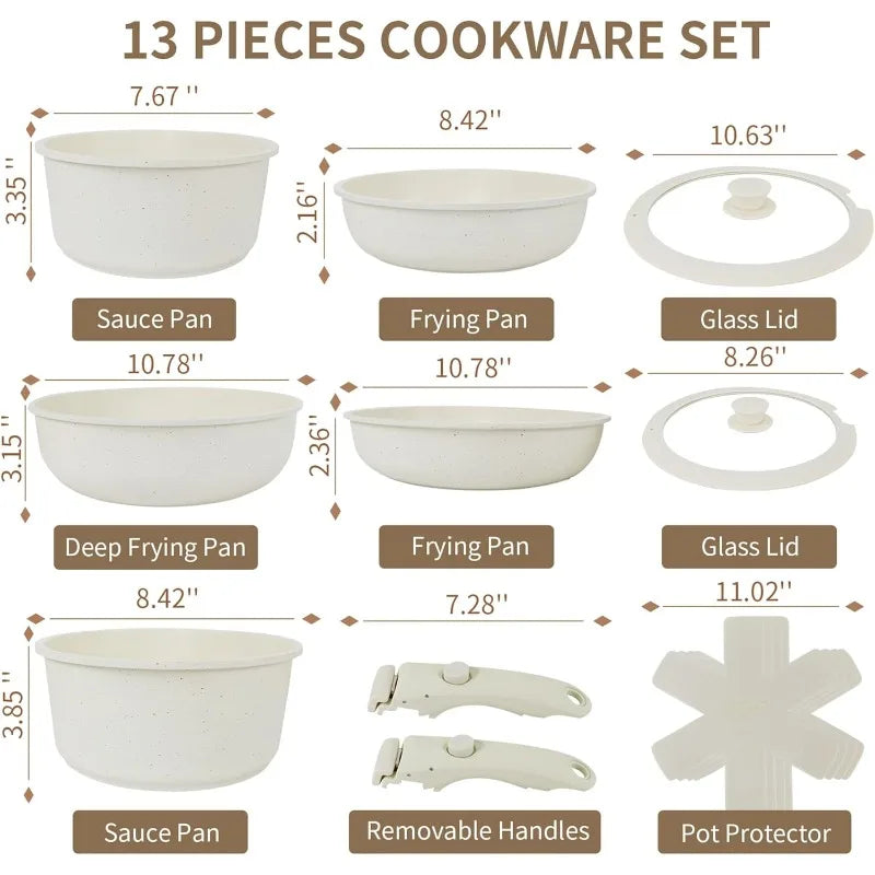 13-Piece Eco-Friendly Pots & Pans Set, PFAS & PFOA-Free, Easy-Clean Cookware