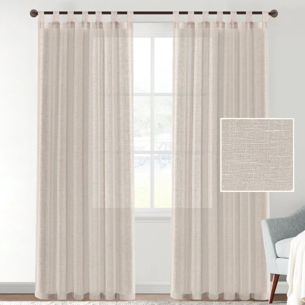 2 Panel Linen Blended Semi-Sheer Curtains - Rod Pocket Design for Bedroom