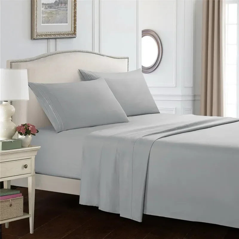 Embroidery Brushed 3/4 Pieces Bed Set Flat Sheet Fitted Sheet Pillowcase Bedding Set