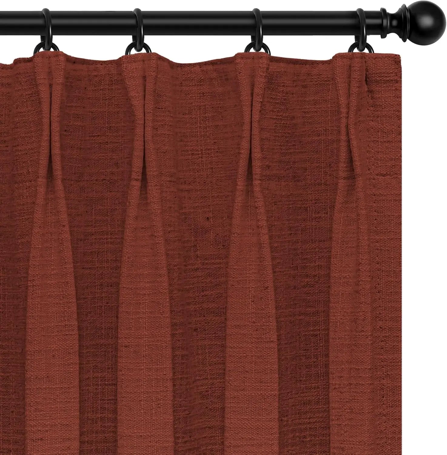 100% Blackout Pinch Pleated Linen Curtains, 96 Inch Length, Beige White (2 Panels)