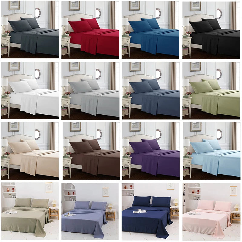 Embroidery Brushed 3/4 Pieces Bed Set Flat Sheet Fitted Sheet Pillowcase Bedding Set