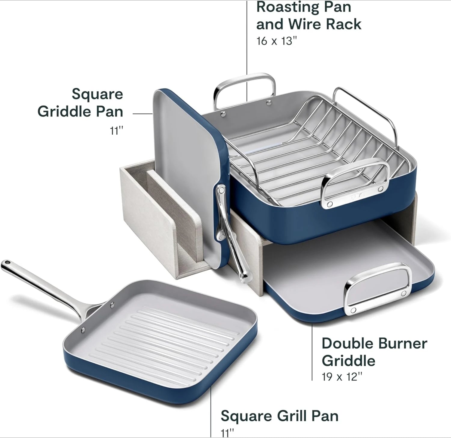 Square Cookware Set - Non-Stick Ceramic Pans for Griddling, Searing, and Roasting