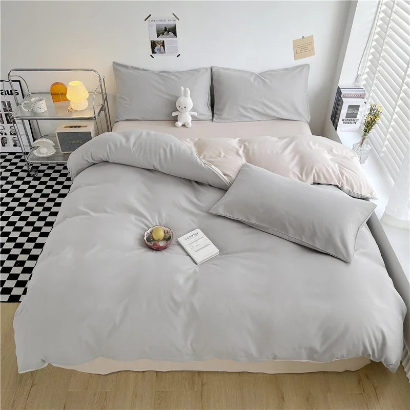 100% Washed Cotton Duvet Cover Queen King 3 Pieces Solid Color Bedding Set,