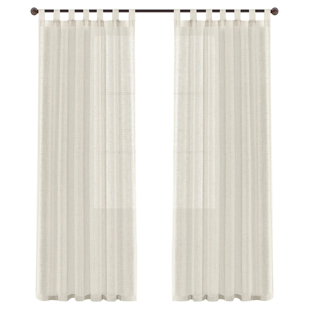 2 Panel Linen Blended Semi-Sheer Curtains - Rod Pocket Design for Bedroom