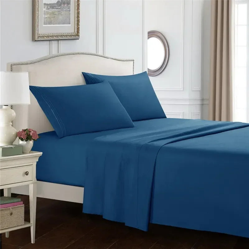 Embroidery Brushed 3/4 Pieces Bed Set Flat Sheet Fitted Sheet Pillowcase Bedding Set