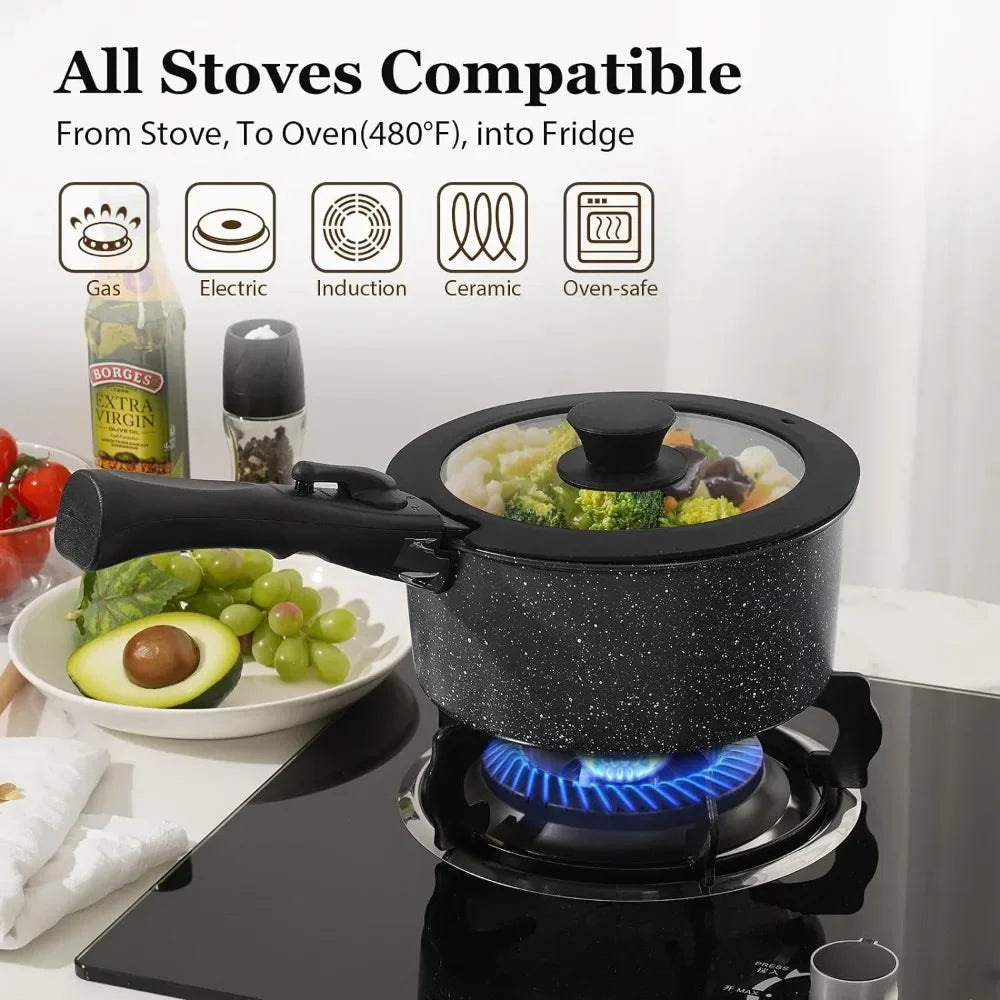 15 Pcs Non-Stick Pots and Pans Set with Detachable Handle – Induction Ready Cookware Set