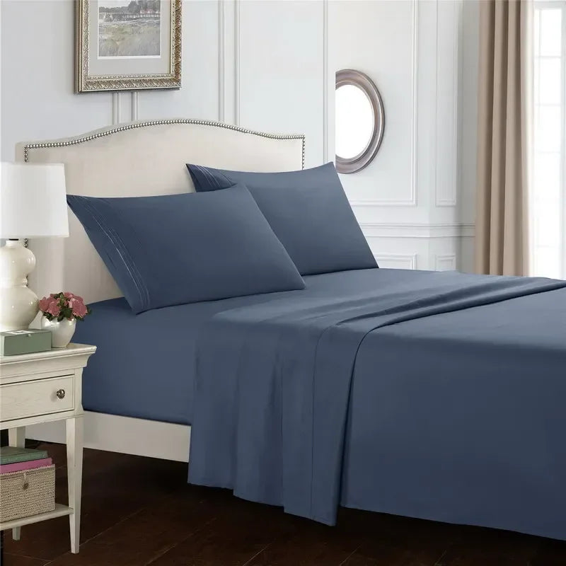Embroidery Brushed 3/4 Pieces Bed Set Flat Sheet Fitted Sheet Pillowcase Bedding Set