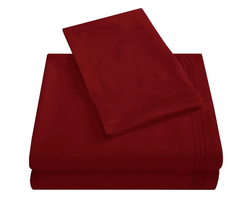 Embroidery Brushed 3/4 Pieces Bed Set Flat Sheet Fitted Sheet Pillowcase Bedding Set