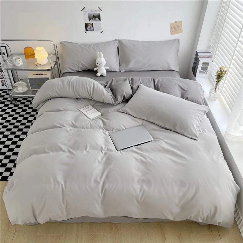 100% Washed Cotton Duvet Cover Queen King 3 Pieces Solid Color Bedding Set,