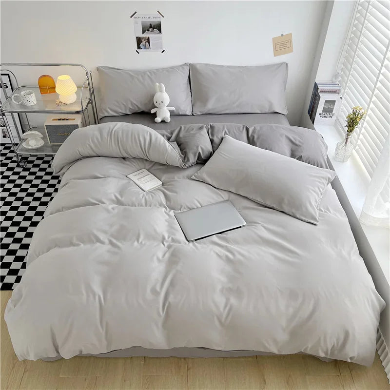 100% Washed Cotton Duvet Cover Queen King 3 Pieces Solid Color Bedding Set,