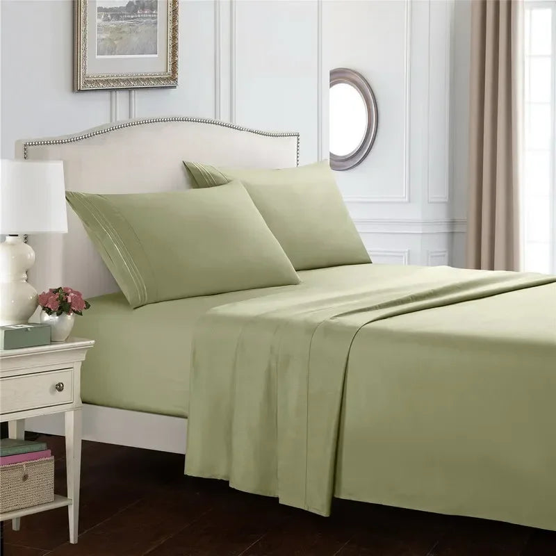 Embroidery Brushed 3/4 Pieces Bed Set Flat Sheet Fitted Sheet Pillowcase Bedding Set