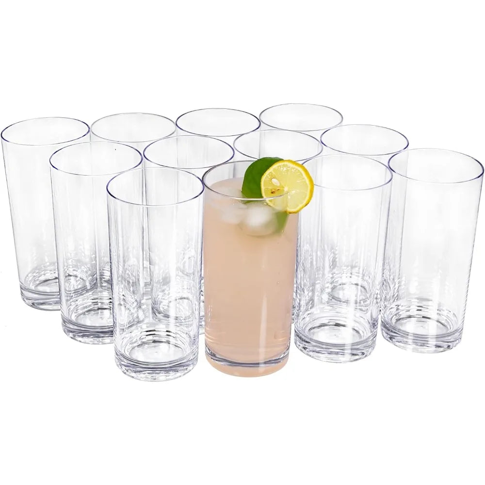 17 Ounce Acrylic Drinking Cups, Set of 12 - Unbreakable, BPA-Free, Dishwasher Safe, Clear & Shatterproof