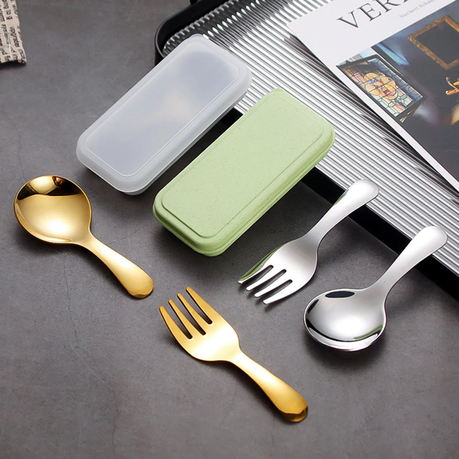 Short Handle Children's Spoon & Fork Set – Mini Tableware for Outdoor Travel & Learning