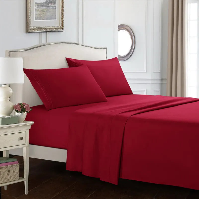 Embroidery Brushed 3/4 Pieces Bed Set Flat Sheet Fitted Sheet Pillowcase Bedding Set