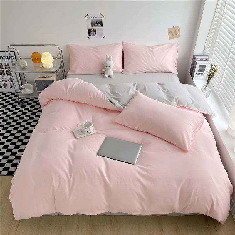 100% Washed Cotton Duvet Cover Queen King 3 Pieces Solid Color Bedding Set,