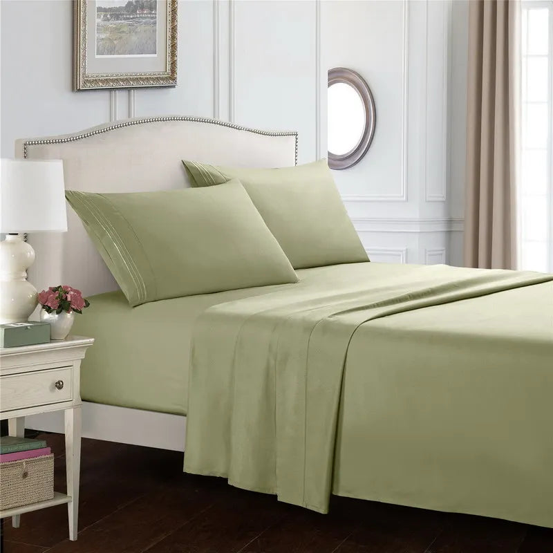 Embroidery Brushed 3/4 Pieces Bed Set Flat Sheet Fitted Sheet Pillowcase Bedding Set