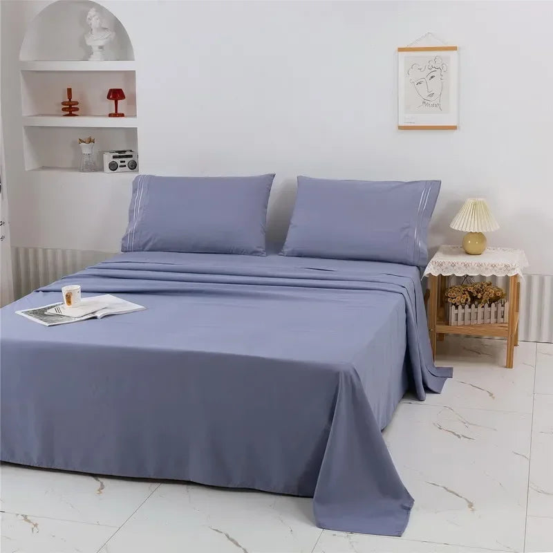 Embroidery Brushed 3/4 Pieces Bed Set Flat Sheet Fitted Sheet Pillowcase Bedding Set
