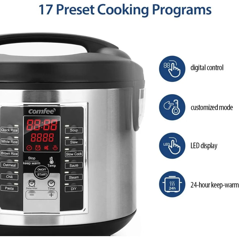 Electric Rice Cooker 5.2Qt with 12 Cooking Programs, 24-Hour Preset, and Instant Insulation