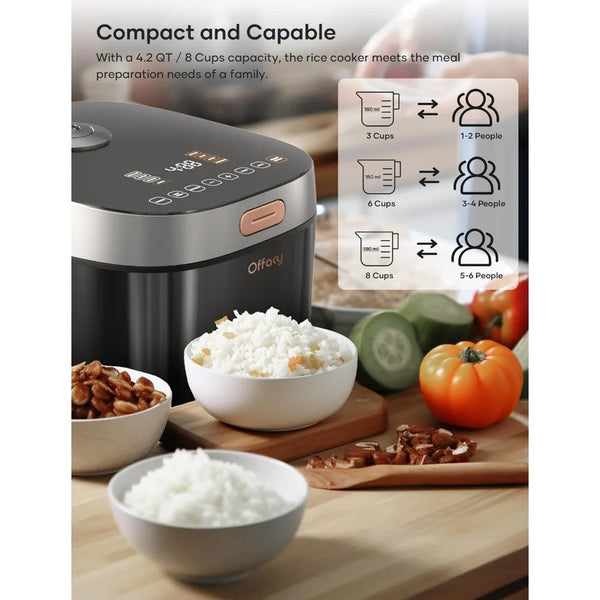 Rice Cooker 8 Cup with 8 Preset Programs, Smart Fuzzy Logic, LED Display, Auto Keep Warm – Black