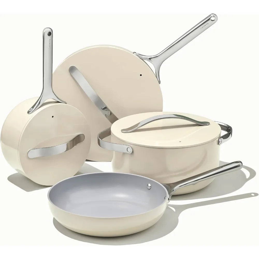 Nonstick Ceramic Cookware Set (12 Piece) - Pots, Pans, Lids & Storage