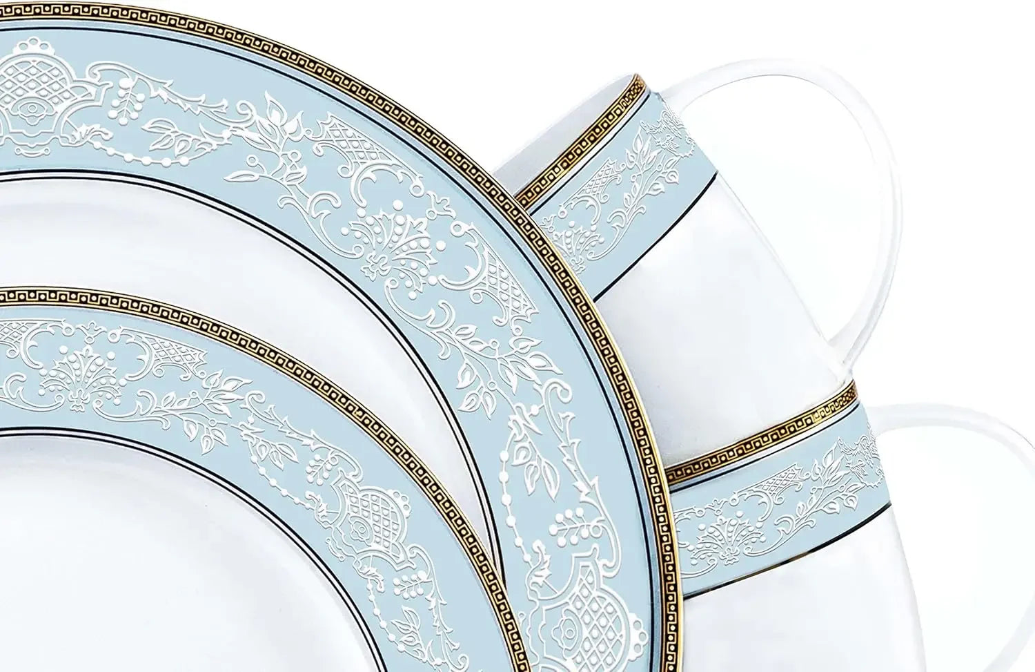 Fine Bone China Dinnerware Set 16Pcs for 4 People, Classic Relief Pattern with Gilt Edging