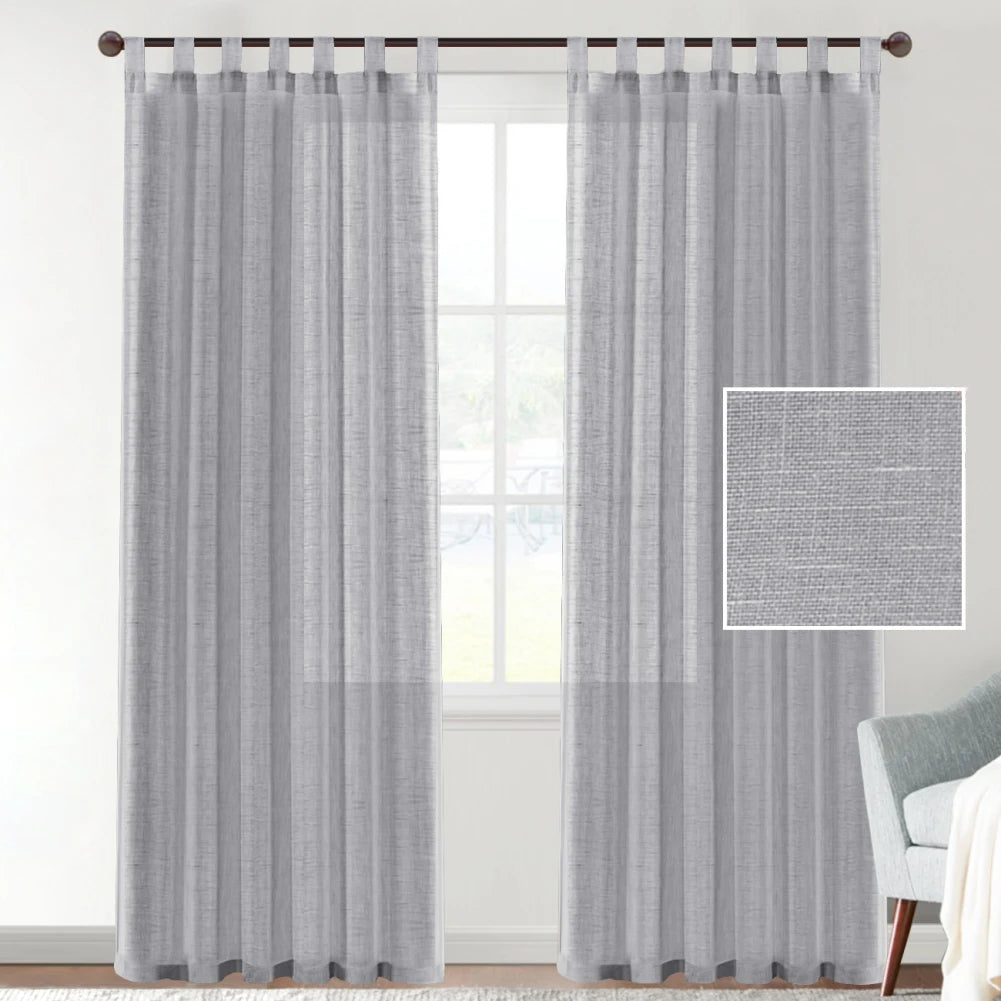 2 Panel Linen Blended Semi-Sheer Curtains - Rod Pocket Design for Bedroom