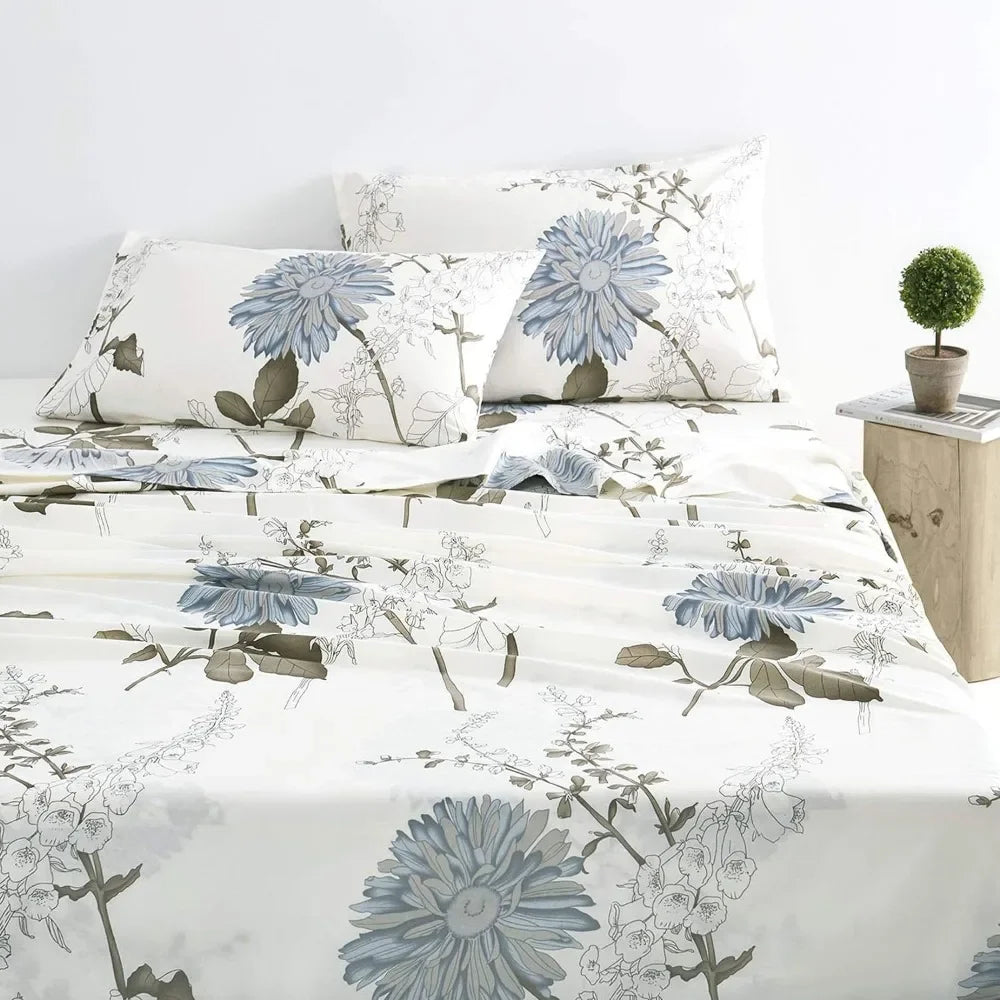 Deep Pocket 100% Cotton Full Sheet Set - Floral Bedspread & Comforter - King Size Home Textile