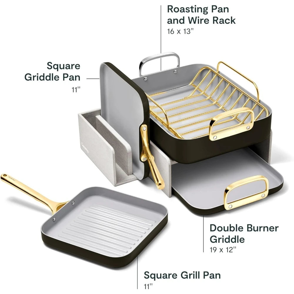 Square Cookware Set – Non-Stick Ceramic Pans for Griddling, Toasting, Searing, and Roasting