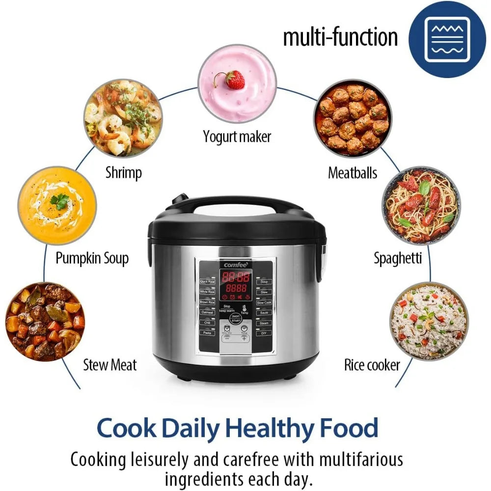 Electric Rice Cooker 5.2Qt with 12 Cooking Programs, 24-Hour Preset, and Instant Insulation